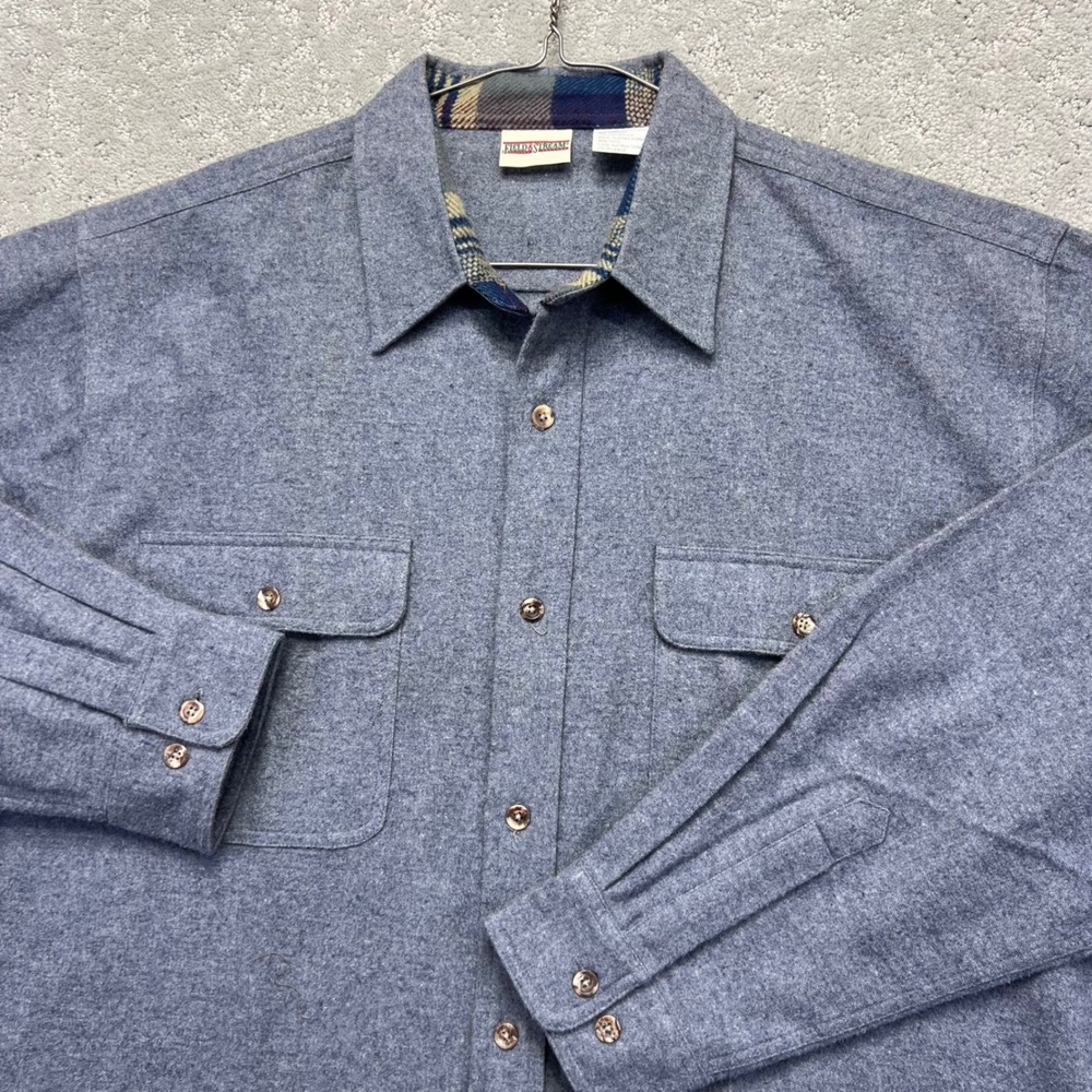 VINTAGE Field & Stream Flannel Shirt Mens XLT Blue Grey Thick Heavy Work Chamois